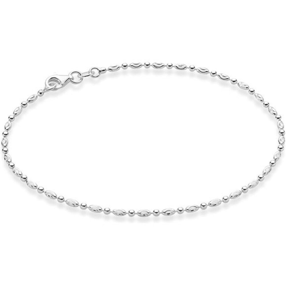 Miabella 925 Sterling Silver Diamond-Cut Oval and Round Bead Ball Chain Anklet